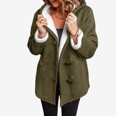 Damen Mantel mit Kapuze, Fleecefutter und Wildlederoptik – Suvelina