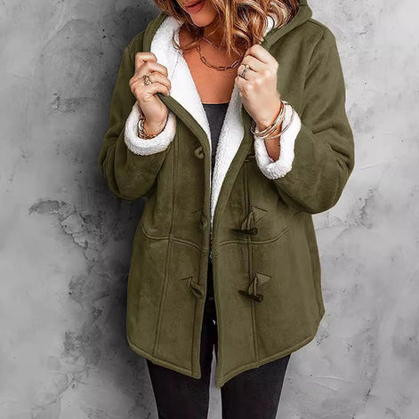 Damen Mantel mit Kapuze, Fleecefutter und Wildlederoptik – Suvelina