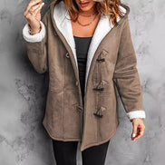 Damen Mantel mit Kapuze, Fleecefutter und Wildlederoptik – Suvelina