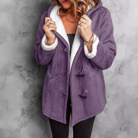 Damen Mantel mit Kapuze, Fleecefutter und Wildlederoptik – Suvelina