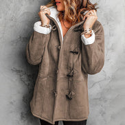 Damen Mantel mit Kapuze, Fleecefutter und Wildlederoptik – Suvelina