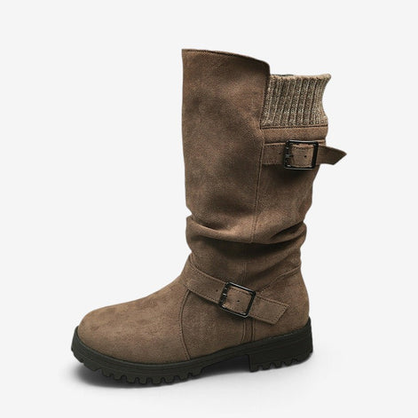 Damen Winterstiefel mit Schnallen und Strickbund – Velmoria