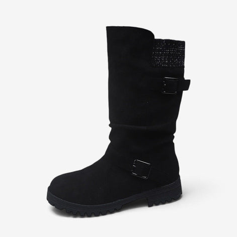 Damen Winterstiefel mit Schnallen und Strickbund – Velmoria