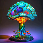 Tischlampe mit Glasmalerei-Schirm