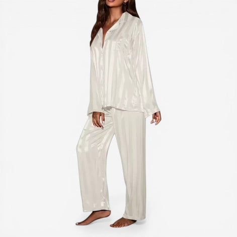 Neravia Pyjama Set – Damen Schlafanzug mit Knopfleiste, Langarm Oberteil und weiter Hose