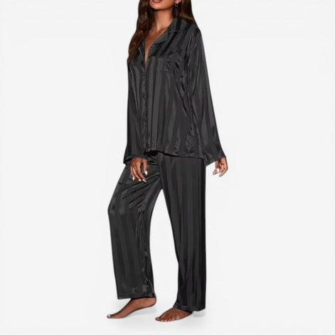 Neravia Pyjama Set – Damen Schlafanzug mit Knopfleiste, Langarm Oberteil und weiter Hose