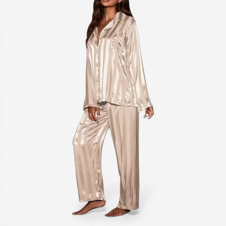 Neravia Pyjama Set – Damen Schlafanzug mit Knopfleiste, Langarm Oberteil und weiter Hose