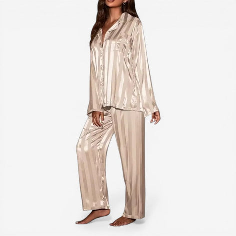 Neravia Pyjama Set – Damen Schlafanzug mit Knopfleiste, Langarm Oberteil und weiter Hose