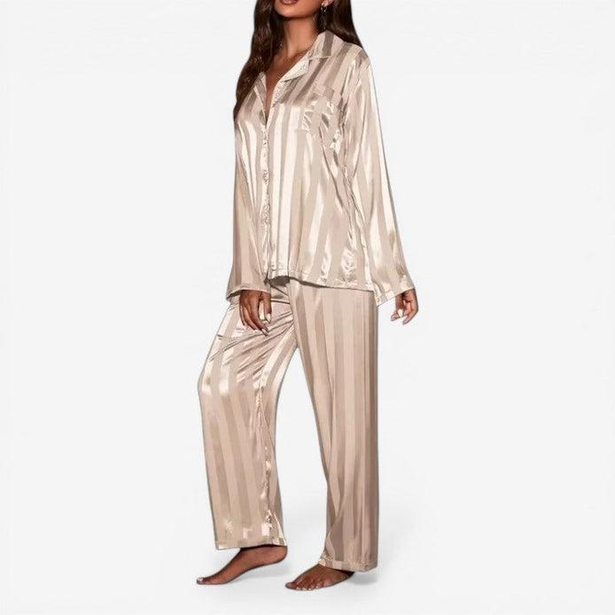 Neravia Pyjama Set – Damen Schlafanzug mit Knopfleiste, Langarm Oberteil und weiter Hose