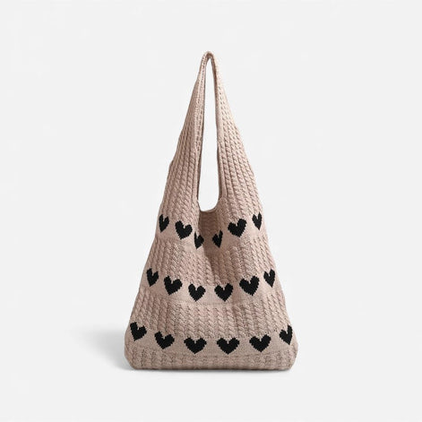 Herina Tote Tasche – Stofftasche mit gesticktem Herzmotiv und Tragegriffen