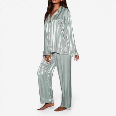 Neravia Pyjama Set – Damen Schlafanzug mit Knopfleiste, Langarm Oberteil und weiter Hose