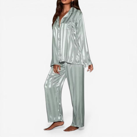 Neravia Pyjama Set – Damen Schlafanzug mit Knopfleiste, Langarm Oberteil und weiter Hose